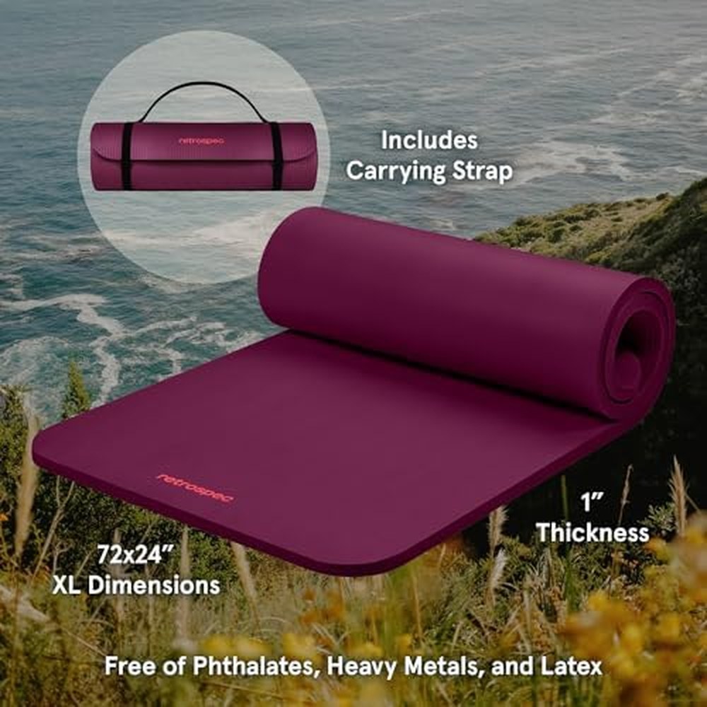 Retrospec Solana yoga mat showing 72x24 inch dimensions with included carrying strap