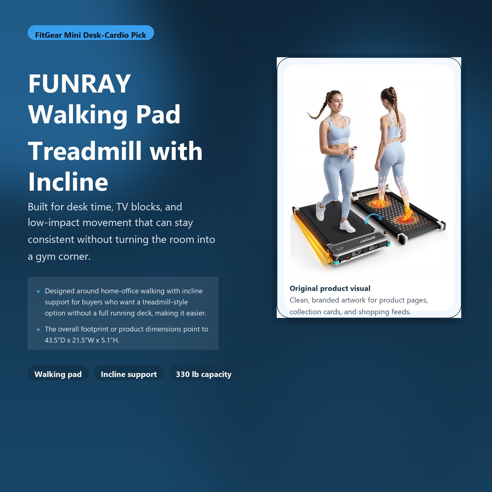 funray walking pad treadmill with incline hero image for FitGear Mini