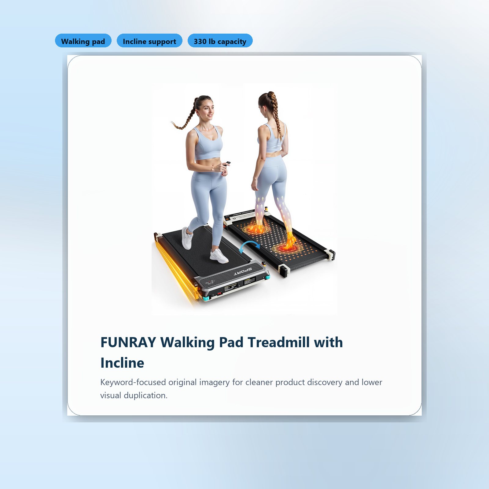 funray walking pad treadmill with incline packshot image