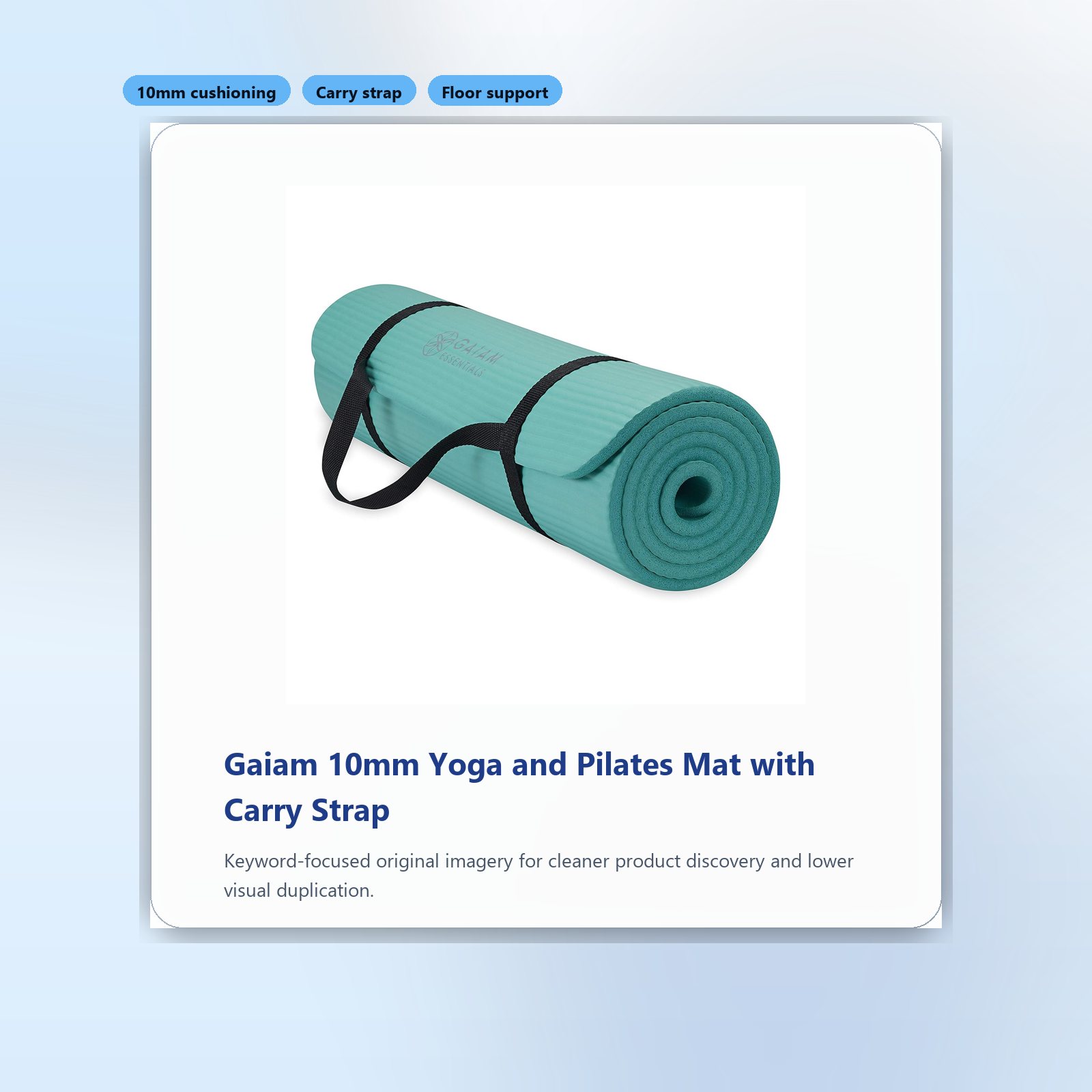 gaiam 10mm yoga and pilates mat with carry strap packshot image