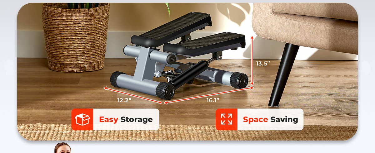 Sunny Health & Fitness Stepper compact dimensions for home use - Small-Space Cardio