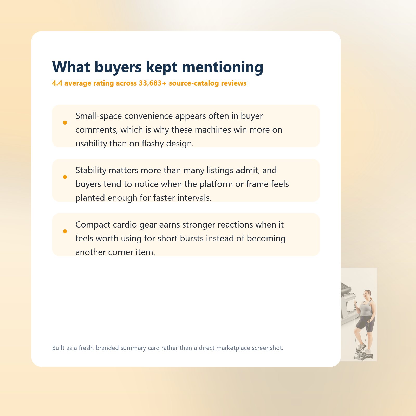 Buyer feedback highlights for Sunny Mini Stepper with Resistance Bands for Small-Space Cardio