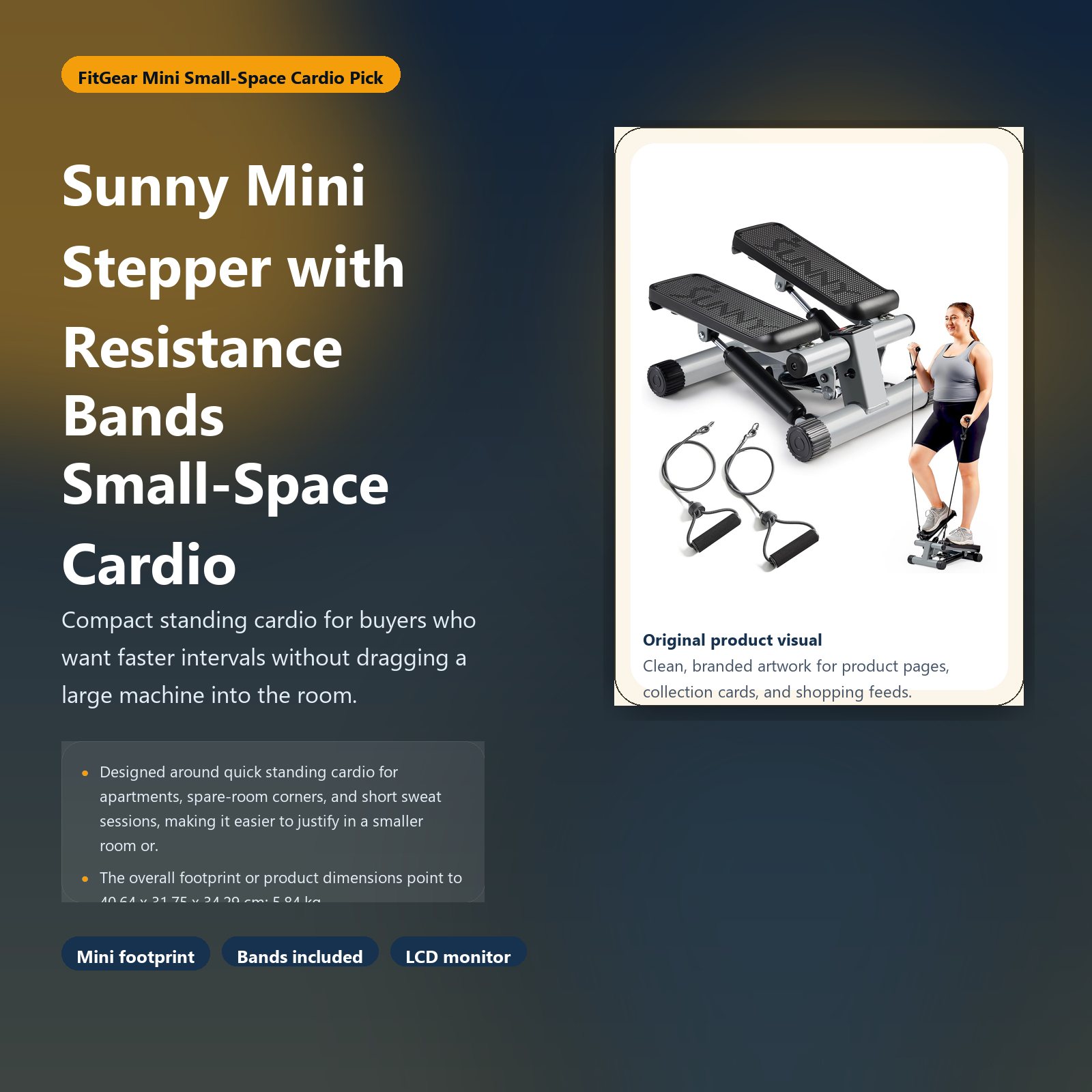 sunny mini stepper with resistance bands for small space cardio hero image for FitGear Mini