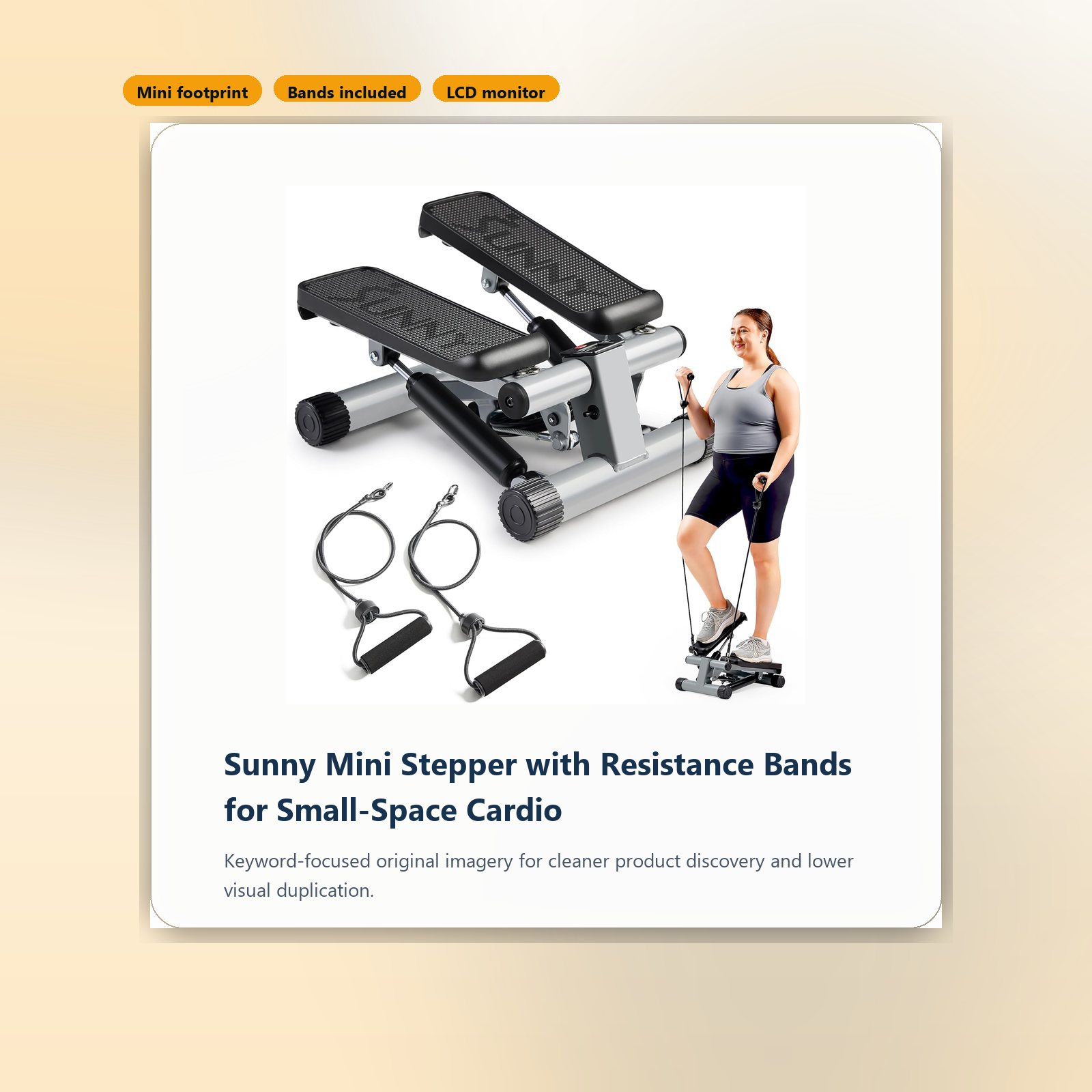 sunny mini stepper with resistance bands for small space cardio packshot image
