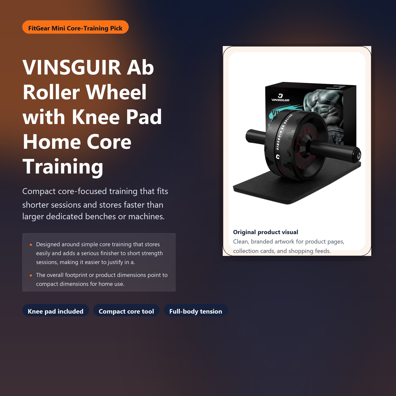 vinsguir ab roller wheel with knee pad for home core training hero image for FitGear Mini